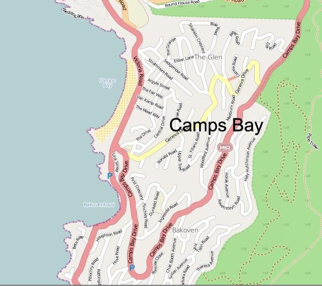 karta över camps bay i Kapstaden