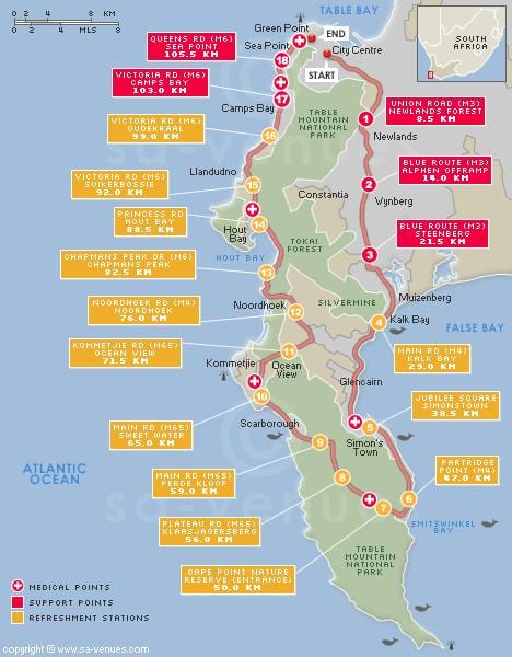 karta över cape argus rutt