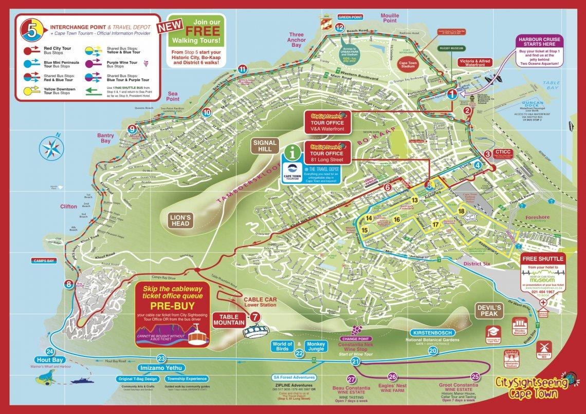 karta över Cape Town city sightseeing buss