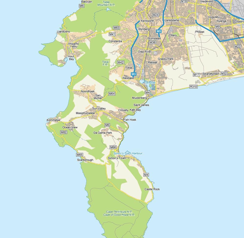 karta över fish hoek Sydafrika