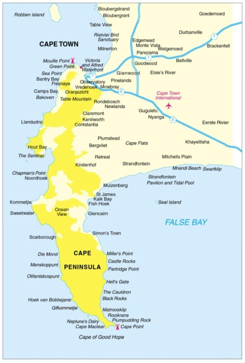 karta över cape peninsula Sydafrika