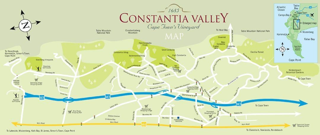 karta över constantia i Kapstaden