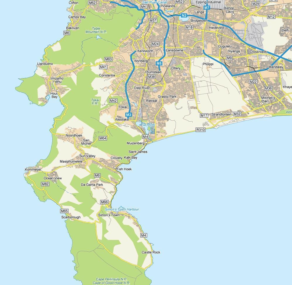 karta över muizenberg i Kapstaden