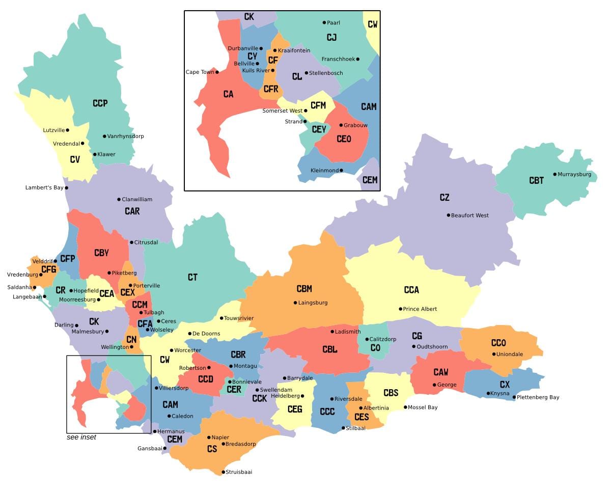 karta över western cape förorter