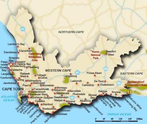 western cape stränder karta