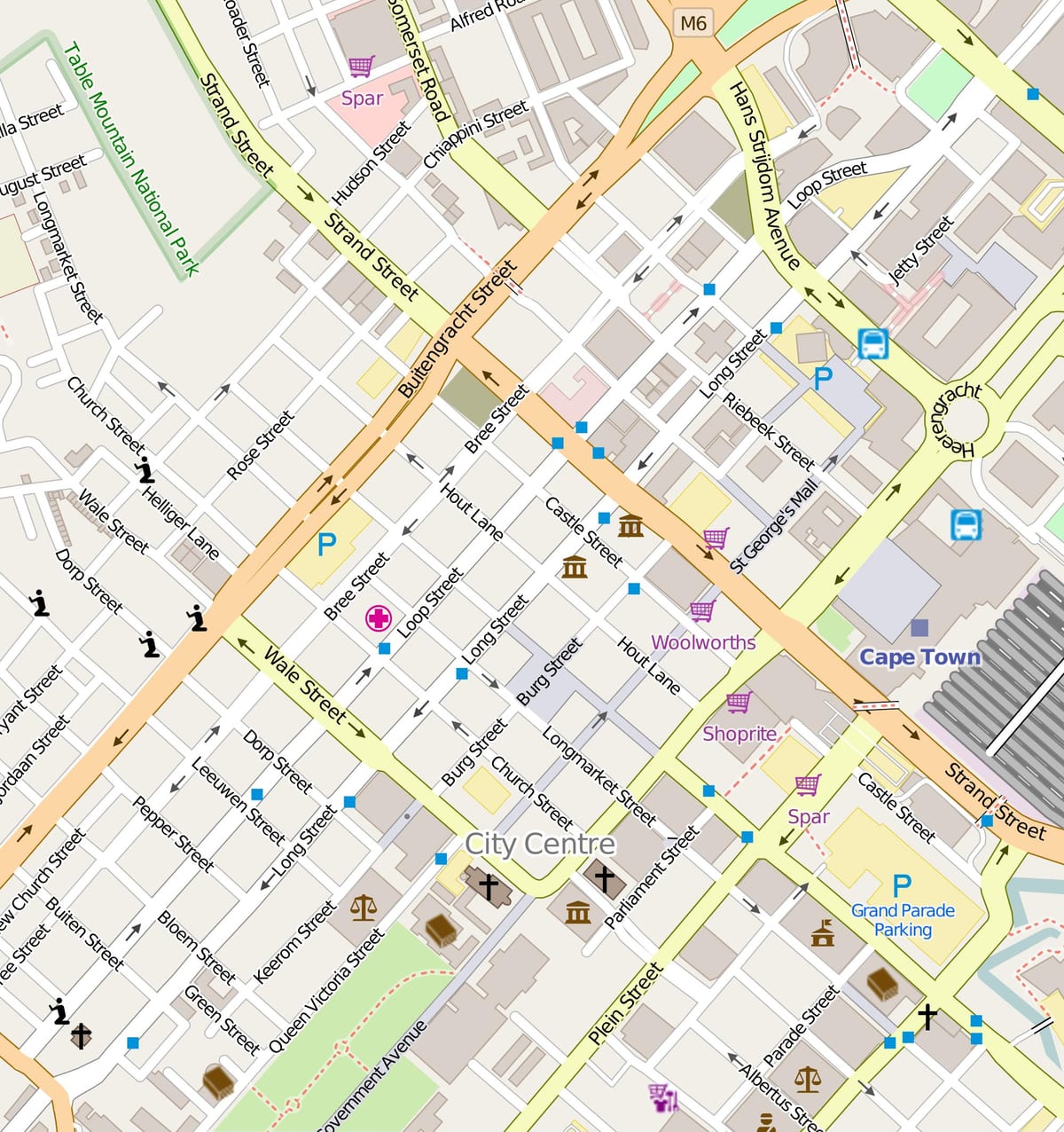 karta över loop street i Kapstaden