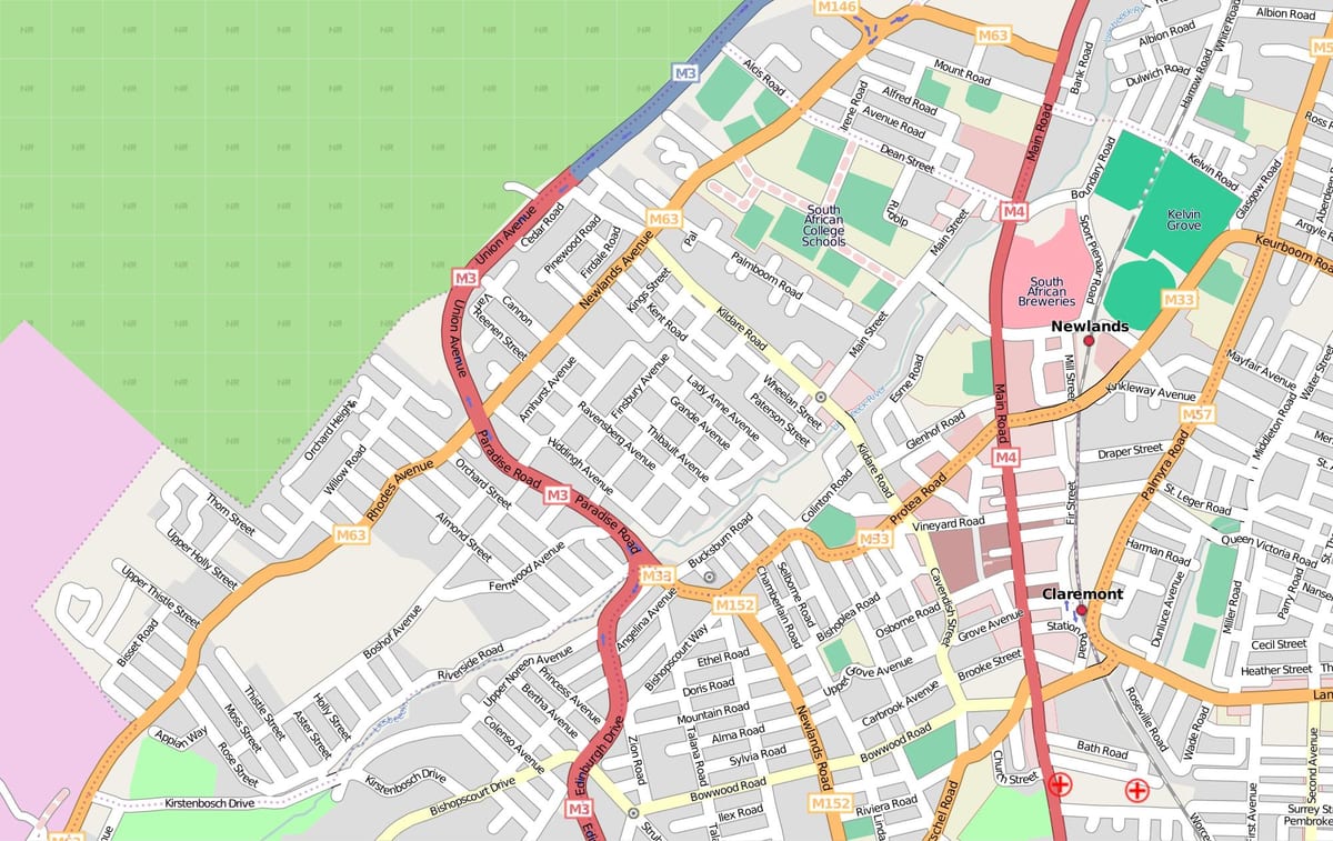 karta över newlands Kapstaden