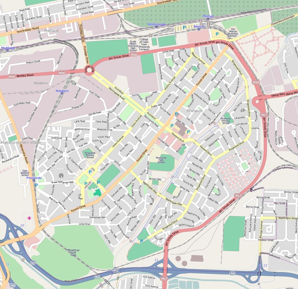 karta över pinelands Kapstaden