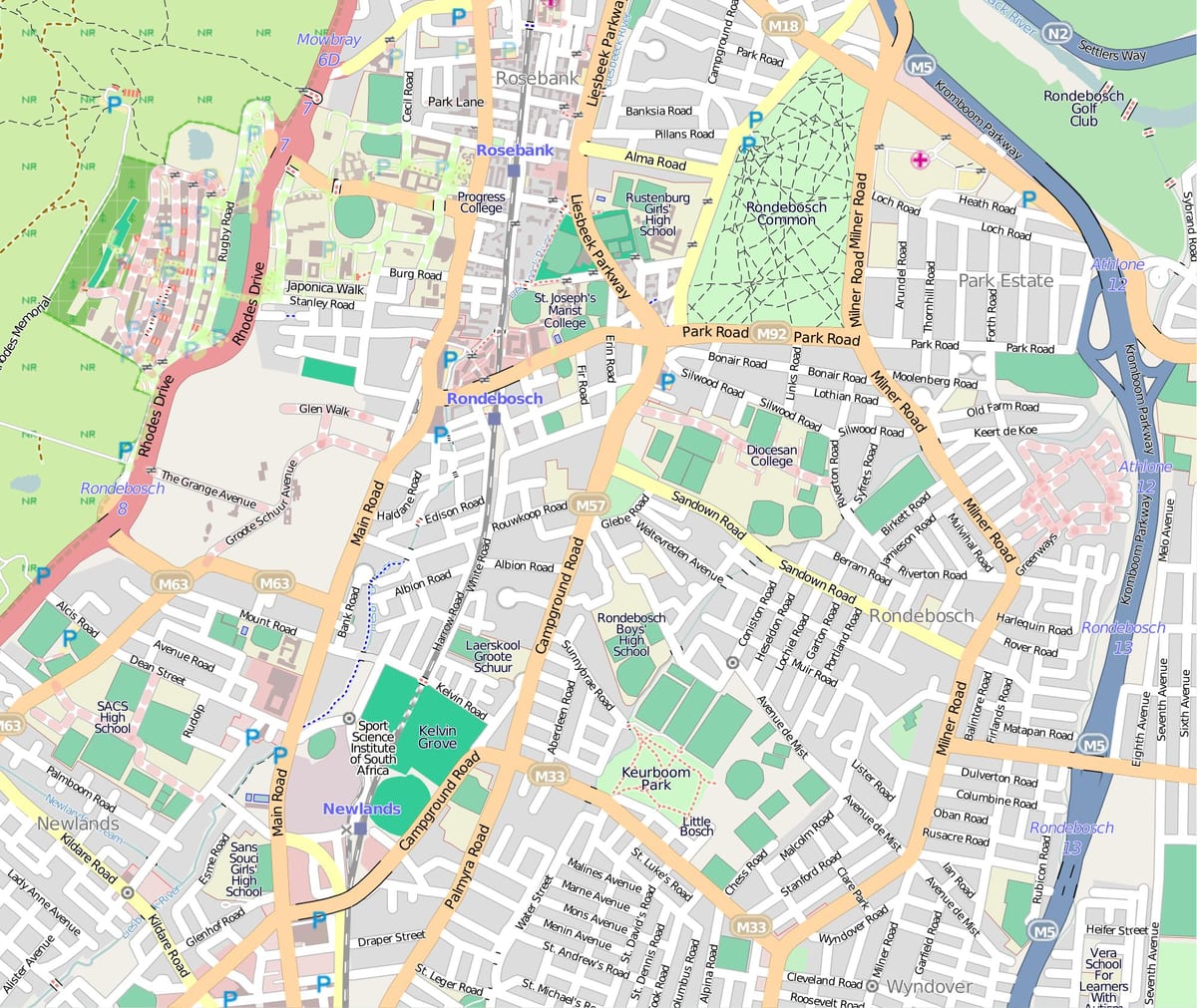 karta över rondebosch Kapstaden