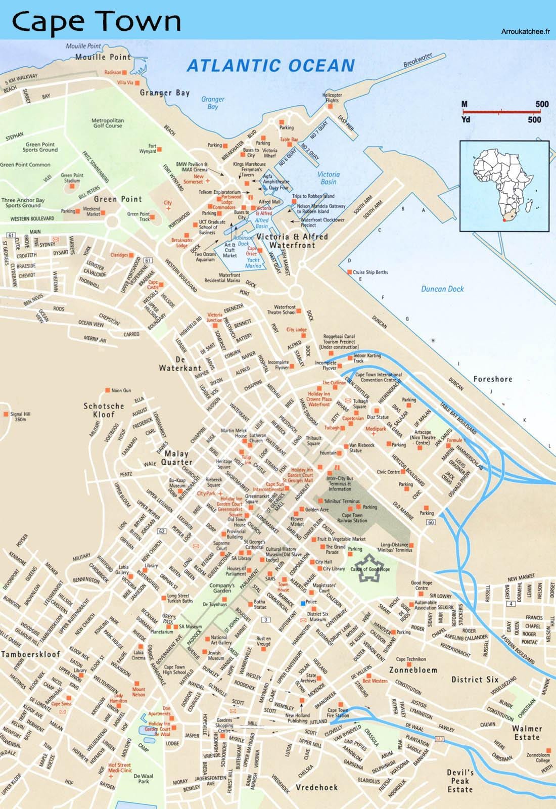karta över gatan karta över Cape Town och omgivande områden