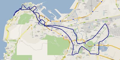 Karta över Cape Town maratonsträckan 