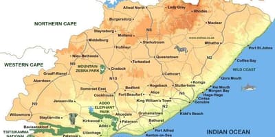 Karta över eastern Cape Towns