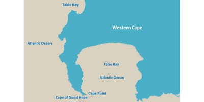 Karta över table bay, Sydafrika