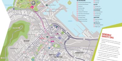Karta över Cape Town visar turistattraktioner